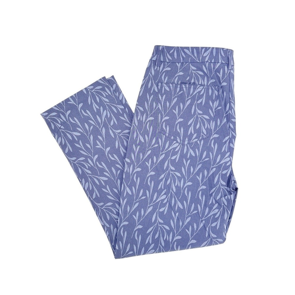 Tribal Audrey Blue Leaf Print Pull On Ankle Pants Cropped Stretch Size 8 NWT